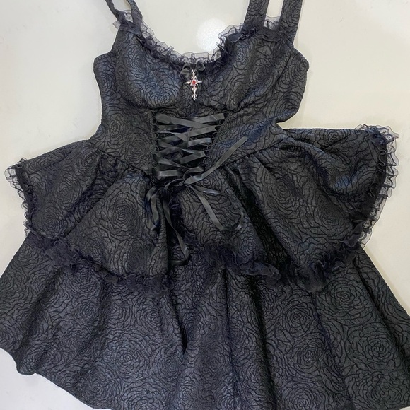 LIKE NEW✨woman black dress vintage sleeve sweetheart dress panel🩸✨ size L♥️ - Picture 6 of 11